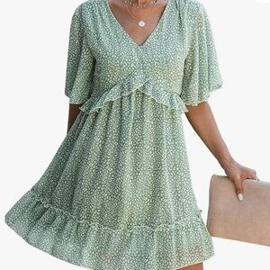 Kirundo Womens Flutter Sleeve V-Neck Peasant Dress Size XXL